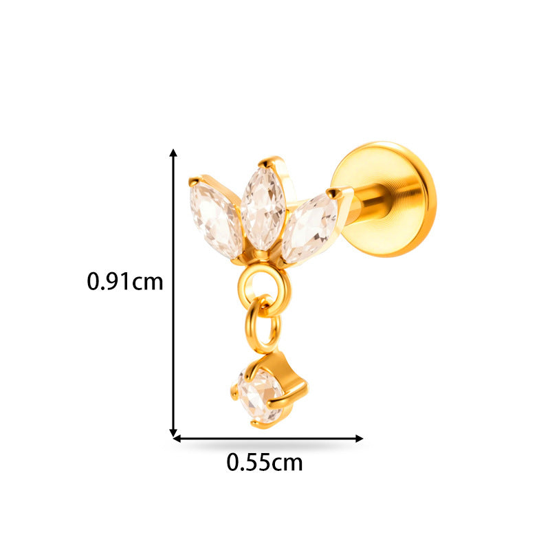 Implant Grade ASTM F136 Titanium Threadless Push Pin Zircon Chain Dangle Flat Back Stud | Geometric Cartilage Helix Tragus Lip Piercing Jewelry
