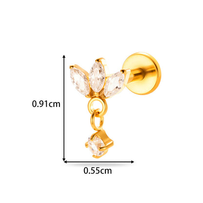Implant Grade ASTM F136 Titanium Threadless Push Pin Zircon Chain Dangle Flat Back Stud | Geometric Cartilage Helix Tragus Lip Piercing Jewelry