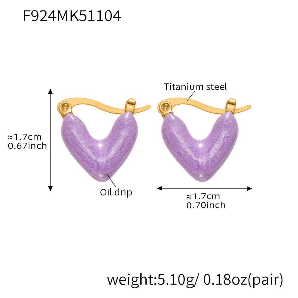 Stainless Steel Heart Enamel Drop Earrings – Colorful High-End Fashion Jewelry for Women