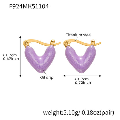 Stainless Steel Heart Enamel Drop Earrings – Colorful High-End Fashion Jewelry for Women
