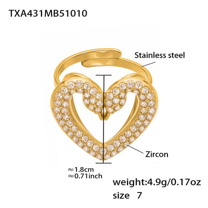 Stainless Steel Zircon Double Swan Heart Necklace, Bracelet, Ring & Earrings Jewelry Set