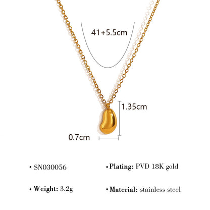 18K Gold Plated Stainless Steel Teardrop Bead Pendant Necklace | Minimalist Luxury Jewelry