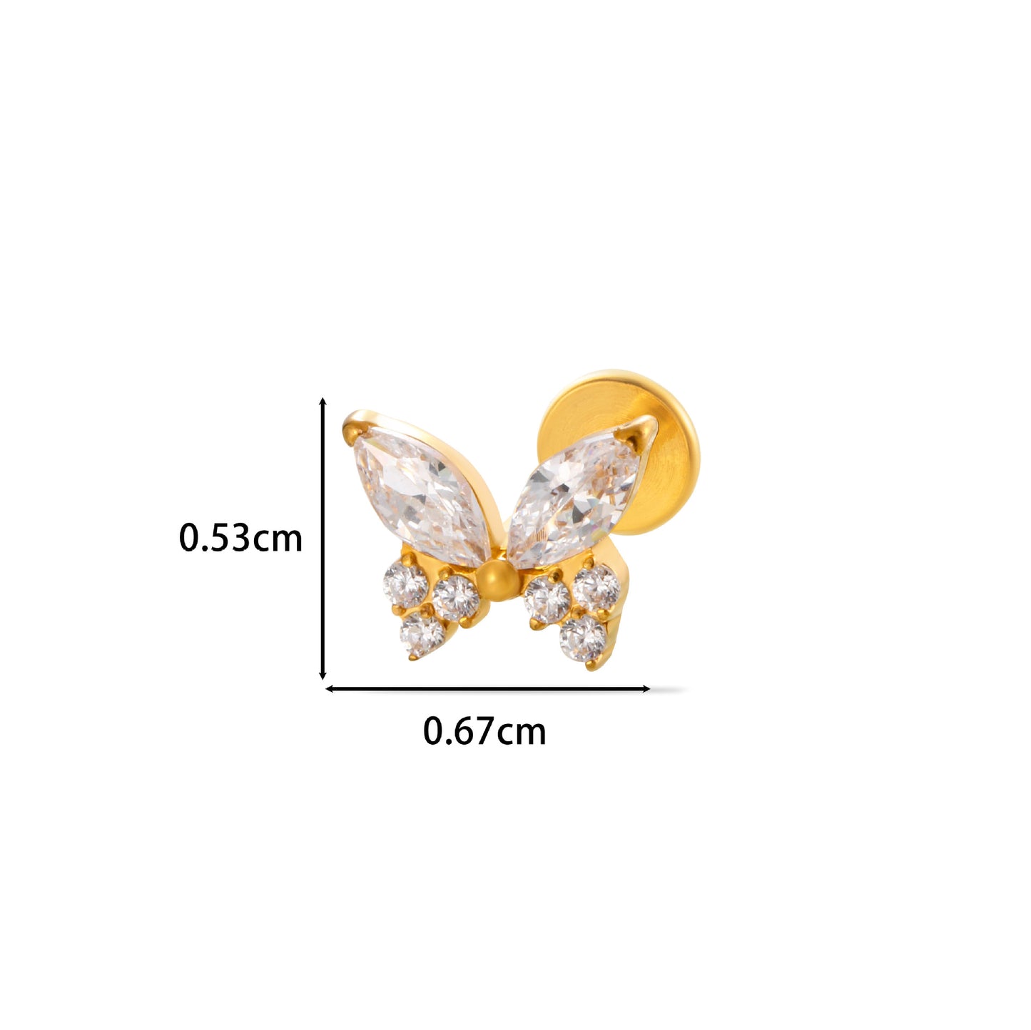 F136 Titanium Butterfly Star Moon Lip & Cartilage Stud with CZ | Internally Threaded
