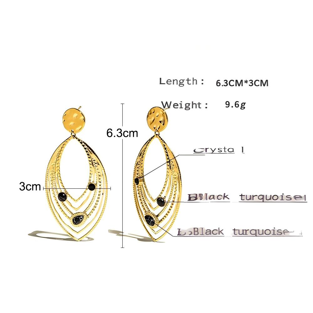 Stainless Steel Vintage Leaf Earrings with Turquoise and Crystal – Retro Statement Dangle Earrings for Women