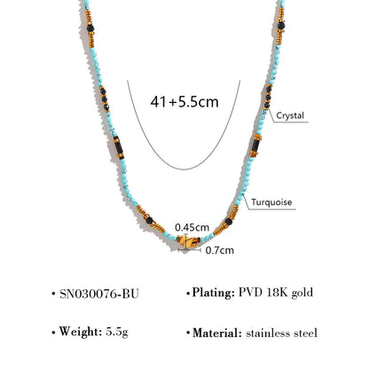 18K Gold Plated Titanium Steel Colored Bead Dopamine Necklace | Stylish Fashion Jewelry