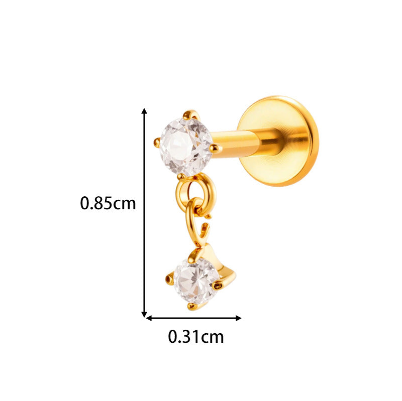 Implant Grade ASTM F136 Titanium Threadless Push Pin Sun Zircon Flat Back Stud | Geometric Helix Cartilage Tragus Lip Piercing Jewelry