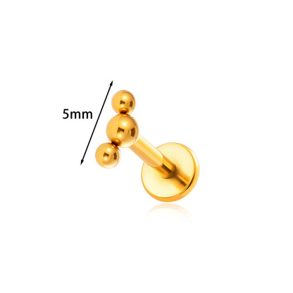 ASTM F136 Titanium Triple Bead Threadless Labret Stud – Push Pin Flat Back Cartilage & Lip Piercing