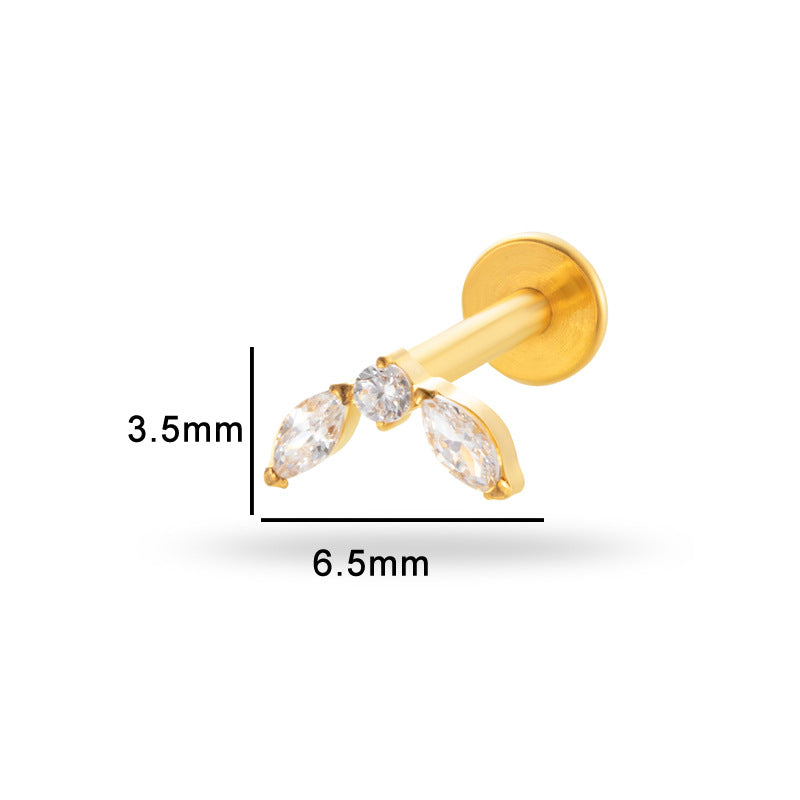 Titanium Internally Threaded Square CZ Cartilage Stud – Flat Back Piercing Jewelry for Helix, Tragus, Conch