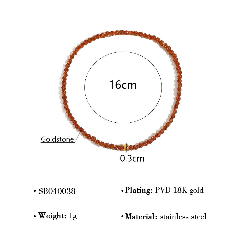 18K Gold Plated Stainless Steel Beaded Layered Bracelet Collection – Crystal, Amethyst & Gold Sandstone Chain Jewelry for Women