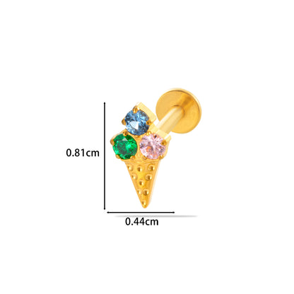 F136 Titanium Zircon Labret Studs | Internally Threaded Cartilage Piercing Jewelry in Gold & Silver