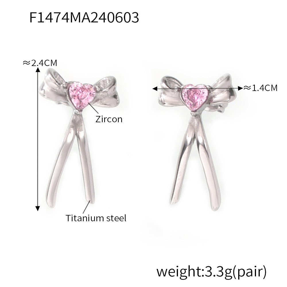 Bow-Knot Earrings with Zircon – Stainless Steel Fashion Jewelry | Cute Elegant Gift for Women | Hypoallergenic Daily Wear