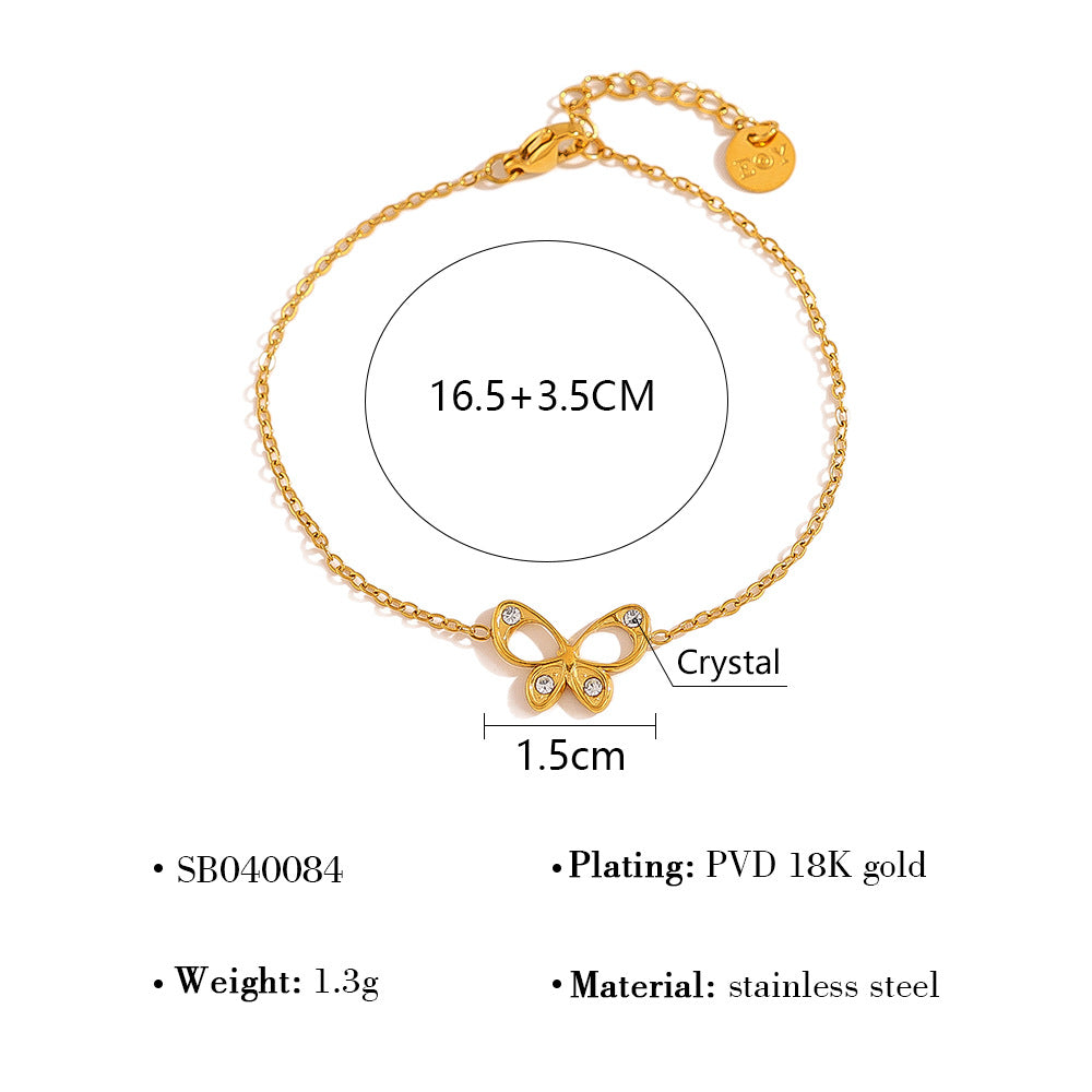 18K Gold Plated Stainless Steel Butterfly Crystal Pendant Bracelet – Fashion Jewelry Gift for Women
