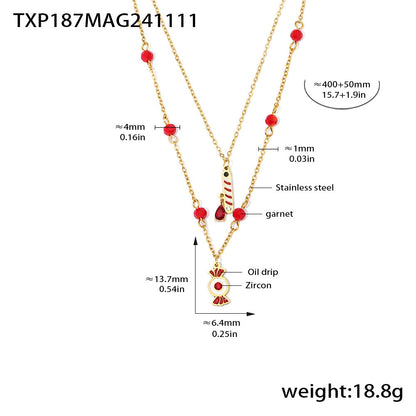 Gold Stainless Steel Christmas Candy Apple Multi-Layer Necklace, Bracelet & Asymmetric Earrings – Holiday Jewelry Gift Set