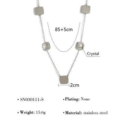 Square Crystal Inlay Long Necklace – 18K Gold-Plated Titanium Steel Jewelry