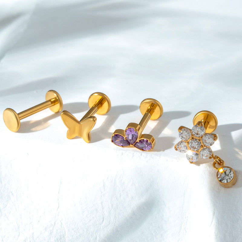 Sleek Titanium Cartilage Piercing Stud with Zircon Accent – Hypoallergenic
