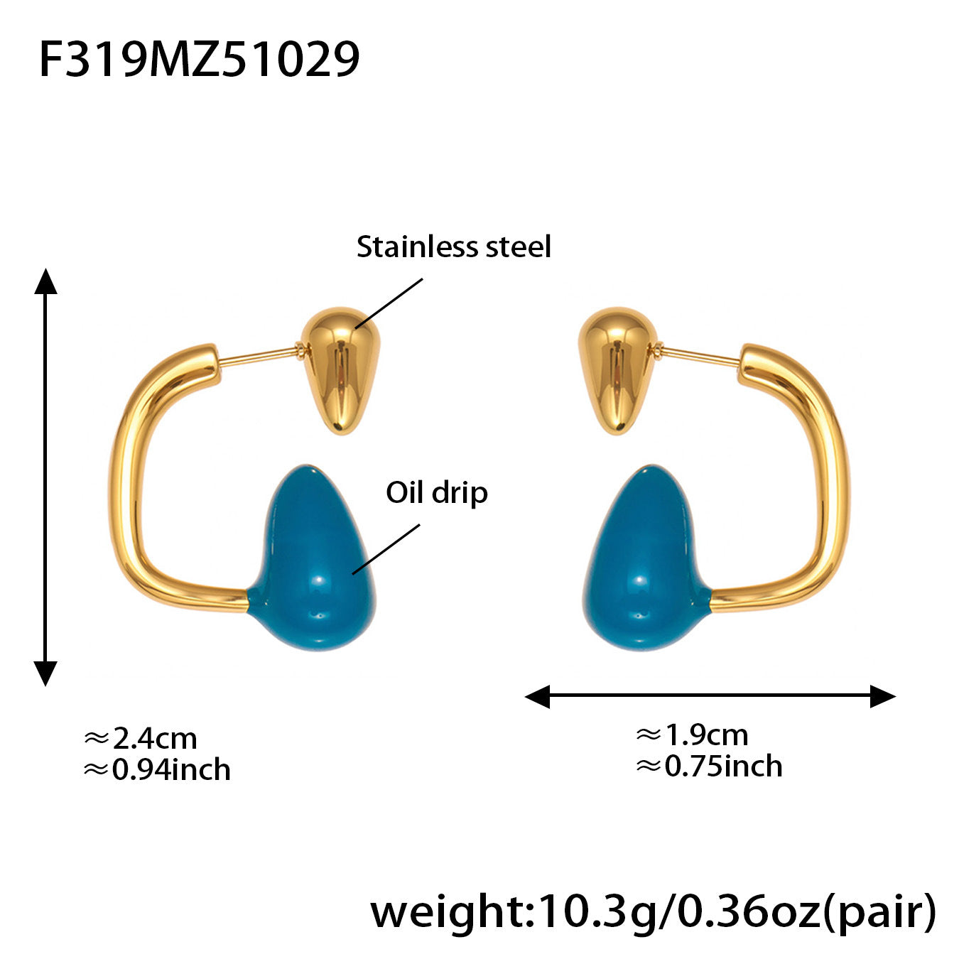 Stainless Steel Enamel Water Drop Earrings – Multicolor Teardrop Studs | Trendy Statement Earrings | WANTI Jewelry