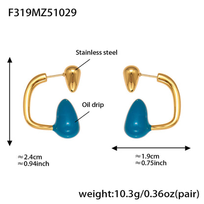 Stainless Steel Enamel Water Drop Earrings – Multicolor Teardrop Studs | Trendy Statement Earrings | WANTI Jewelry
