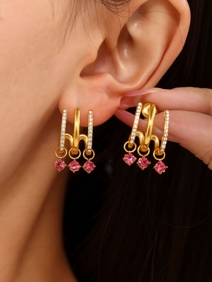 Tassel Zircon Earrings – Elegant Stainless Steel Dangle Earrings for Women