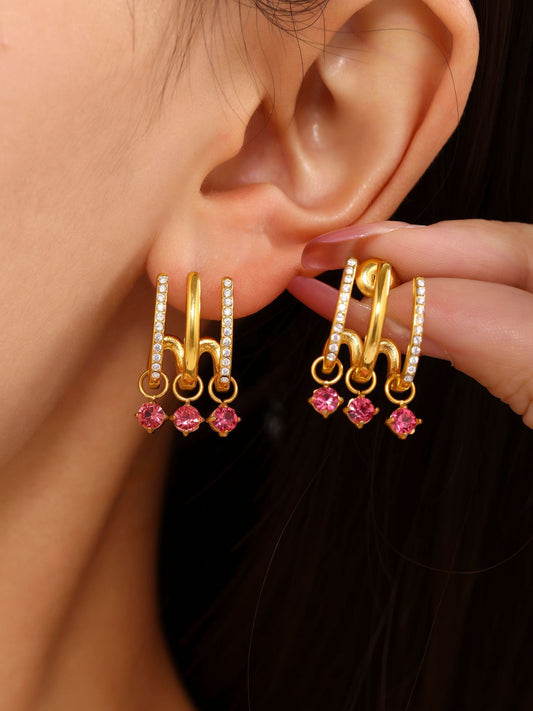 Tassel Zircon Earrings – Elegant Stainless Steel Dangle Earrings for Women