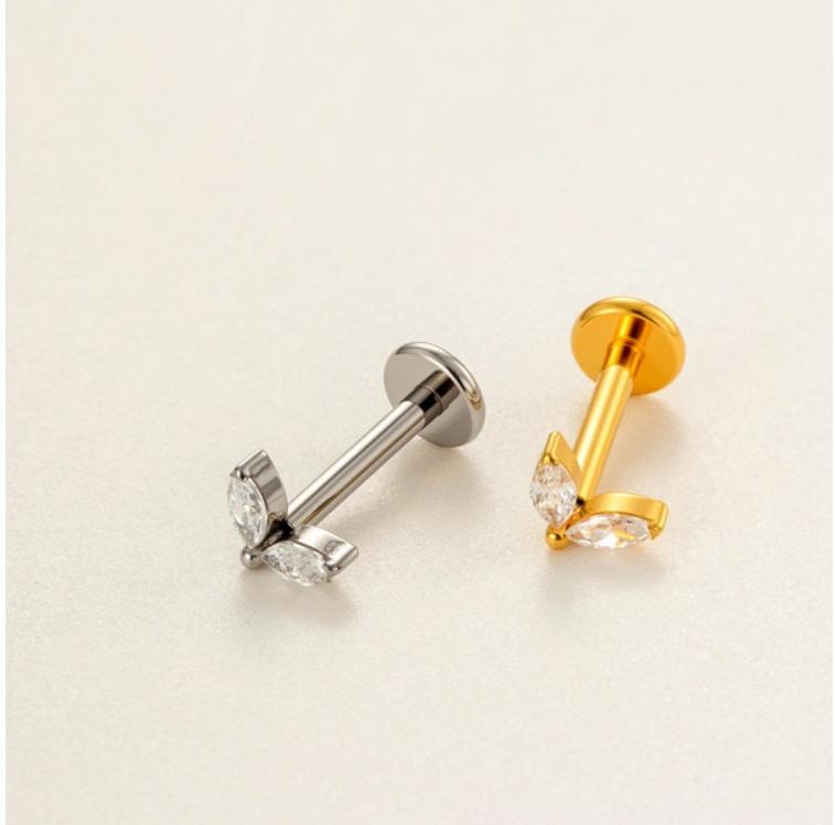 Implant Grade ASTM F136 Titanium Teardrop Moon Geometric Flat Back Stud | Internal Thread Labret | Cartilage, Helix, Lip Piercing Jewelry