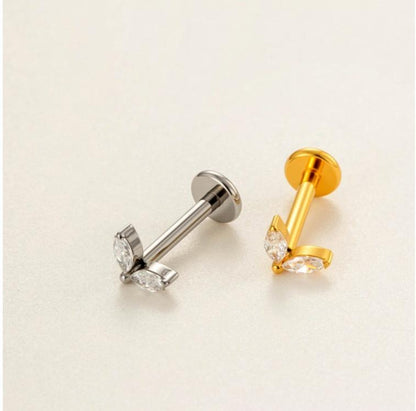 Implant Grade ASTM F136 Titanium Teardrop Moon Geometric Flat Back Stud | Internal Thread Labret | Cartilage, Helix, Lip Piercing Jewelry