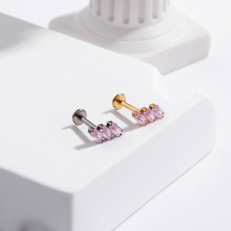 G23/F136 Titanium Colorful Zircon Internally Threaded Labret Stud | 7 Styles Cartilage Piercing Jewelry in Gold & Silve