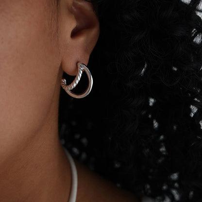 Double Layer C-Shaped Stainless Steel Hoop Earrings – Minimalist Thick Chunky Huggie Hoops for Women, Trendy Daily Jewelry