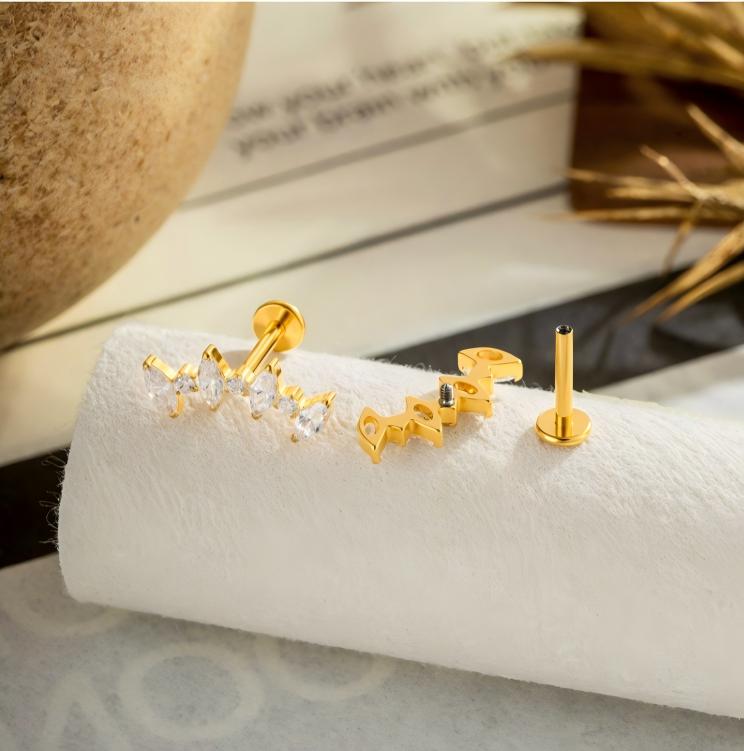 Implant Grade G23 ASTM F136 Titanium CZ Labret Stud | Internal Thread 16G Flat Back Lip & Cartilage Earring