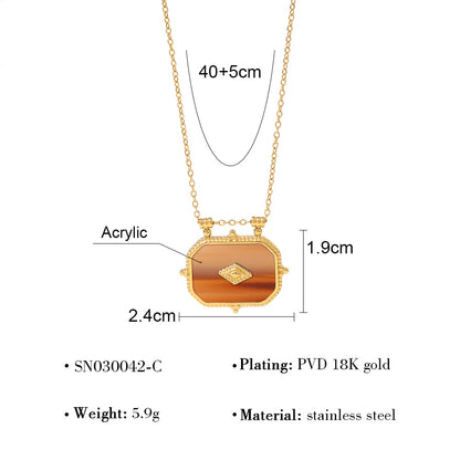 18K Gold Plated Titanium Steel Rectangular Pendant Necklace Set | Elegant Fashion Jewelry