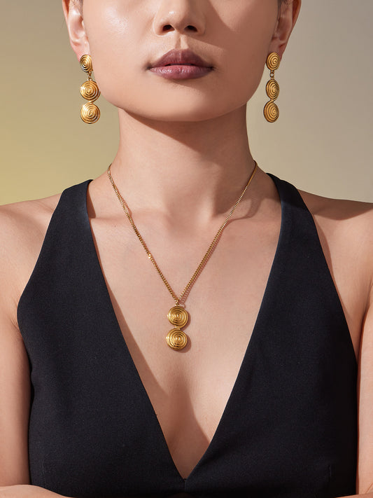 8-Shaped Twist Pendant Necklace & Stud Earrings Set - Gold Stainless Steel Jewelry