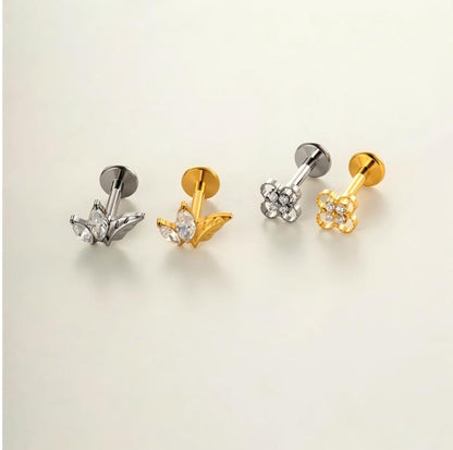 Implant Grade ASTM F136 Titanium Flat Back Stud Earrings Micro Paved CZ Cartilage Helix Tragus Piercing Jewelry Internally Threaded Labret Stud