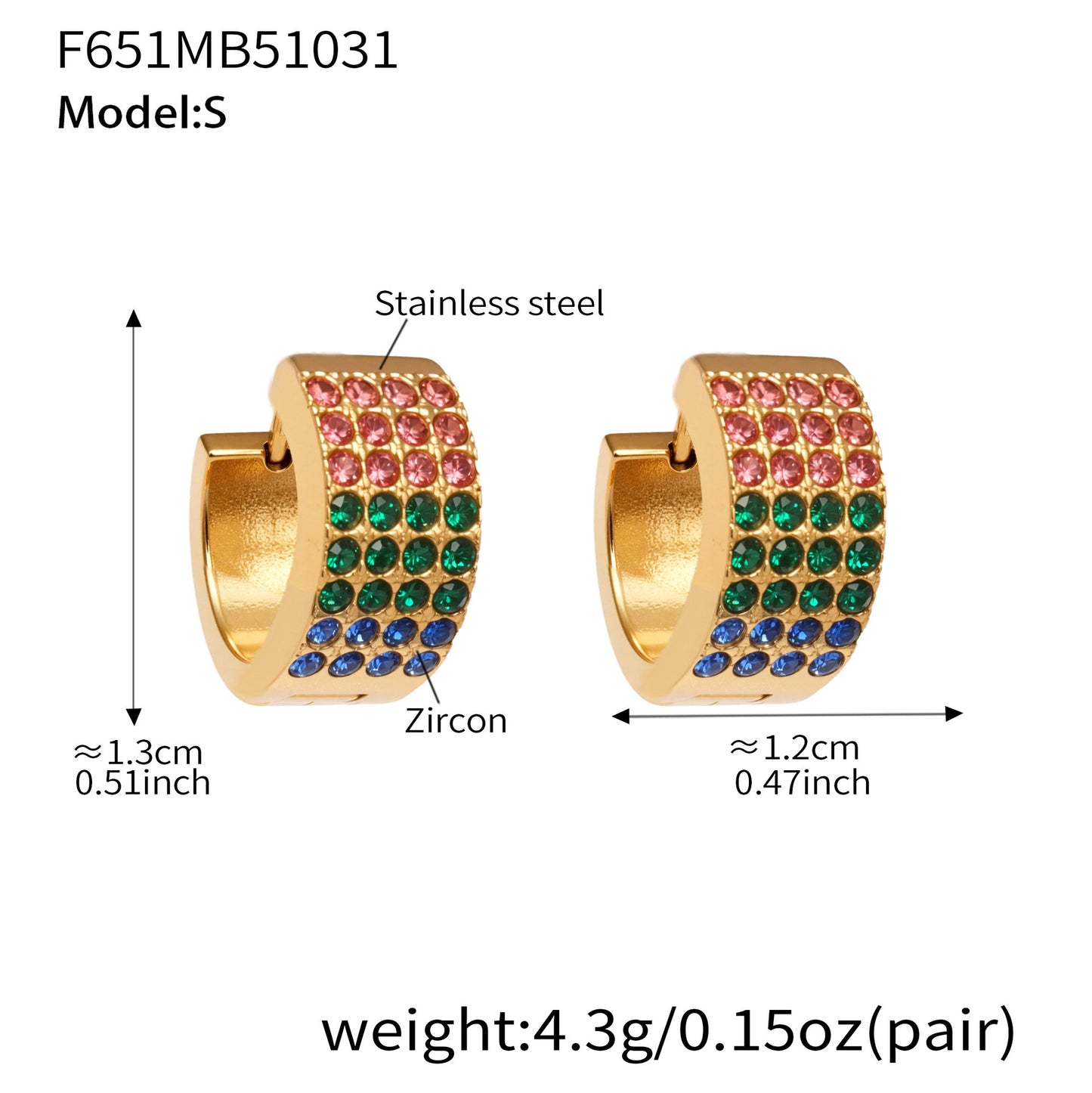 Stainless Steel Colorful Zircon Round Hoop Earrings Set – Modern Minimalist Retro Luxury Hoops