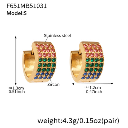 Stainless Steel Colorful Zircon Round Hoop Earrings Set – Modern Minimalist Retro Luxury Hoops