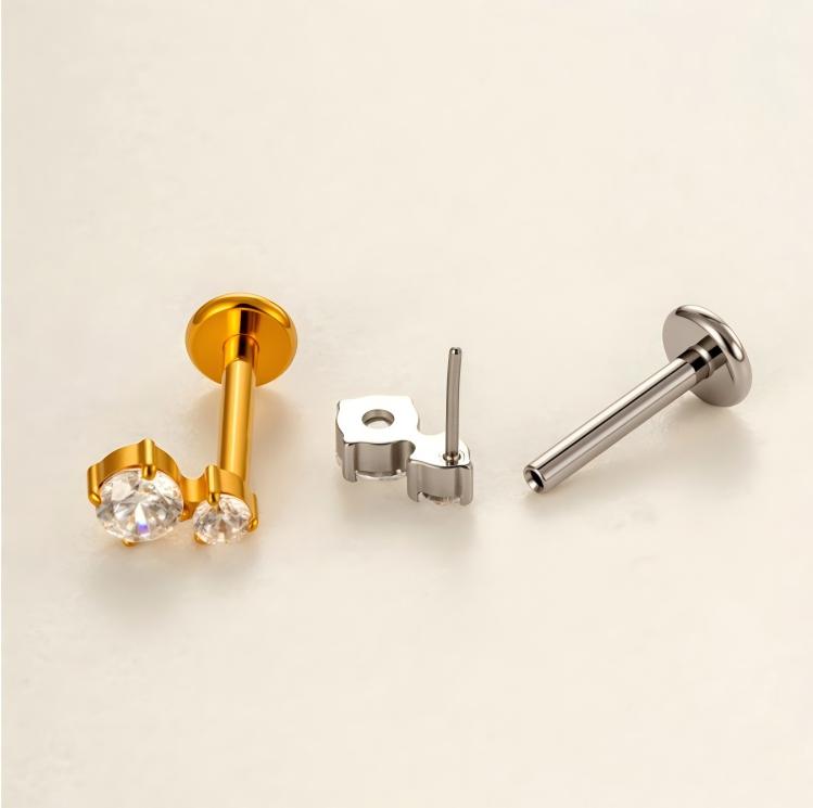 Implant Grade ASTM F136 Titanium Threadless Push Pin Zircon Flat Back Stud | Minimal Helix Cartilage Tragus Lip Piercing Jewelry