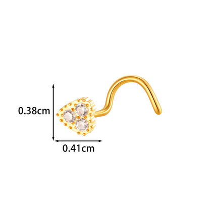 G23/F136 Titanium S-Bar Nose Stud Zircon Paved Hollow Heart & Rose Design – Hypoallergenic Nose Piercing Jewelry for Women, Gold & Silver