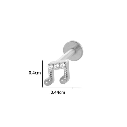 F136 Titanium Internally Threaded CZ Ear Stud – Music Note, Fan, Moon & Cluster Designs | Lip Labret Cartilage Piercing Jewelry