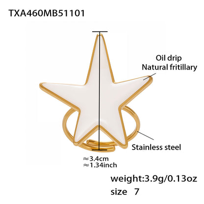 Trendy Stainless Steel Acrylic Star Earrings and Open Ring Set – Hip-Hop Style Statement Jewelry