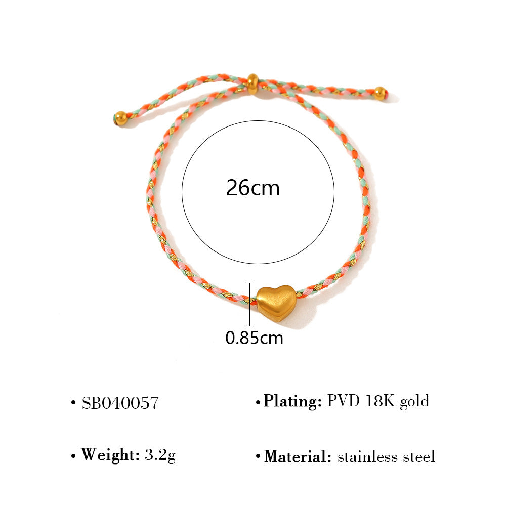 18K Gold Plated Titanium Steel Heart Pendant with Colorful Woven Cotton Cord | Stylish & Trendy Jewelry