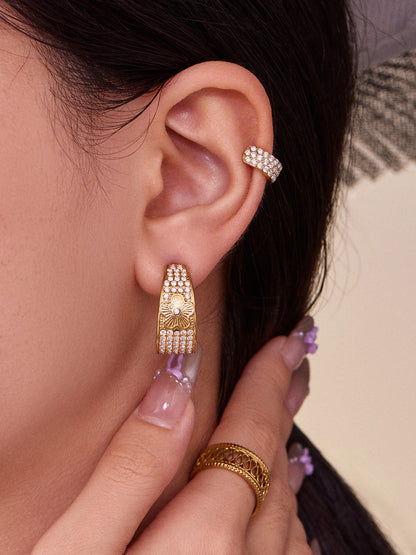 Stainless Steel Five-Petal Flower Zircon Earrings – Elegant Floral Drop Earrings, High-End Fashion Jewelry for Women