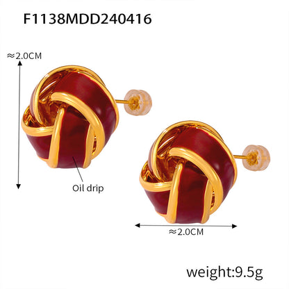 Vintage Weight Enamel Zircon Stud Earrings Set - Gold Stainless Steel Retro Jewelry
