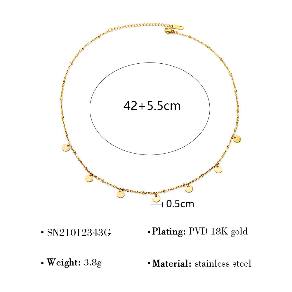 18K Gold Plated Titanium Steel Vintage Fan-Shaped, Round Disc, and Four-Leaf Clover Layered Necklaces | Stylish Fashion Jewelry