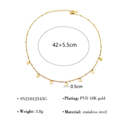 18K Gold Plated Titanium Steel Vintage Fan-Shaped, Round Disc, and Four-Leaf Clover Layered Necklaces | Stylish Fashion Jewelry