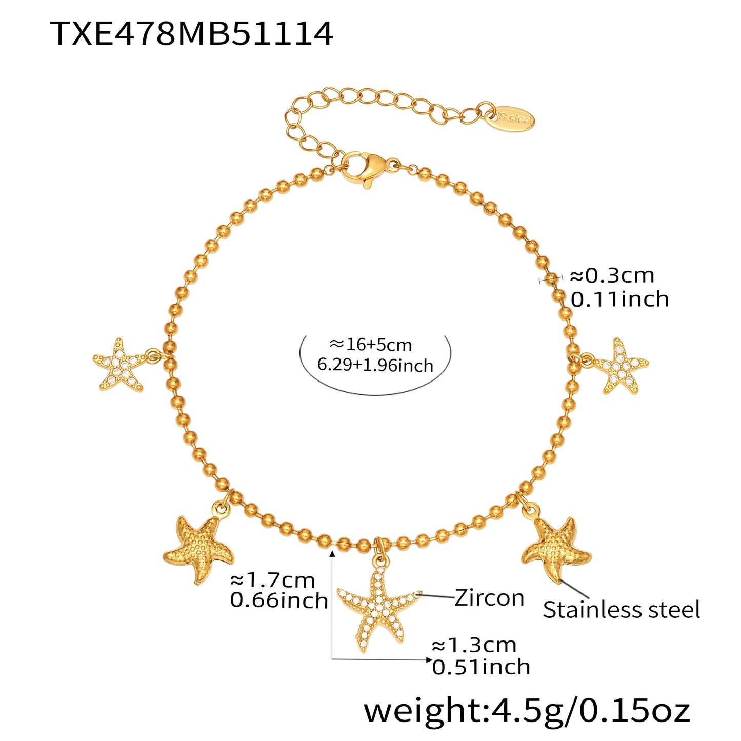 Ocean Starfish Jewelry Set – Stainless Steel Necklace, Bracelet, Earrings & Anklet | Beach Style Fashion Jewelry | Hypoallergenic Gift for Women