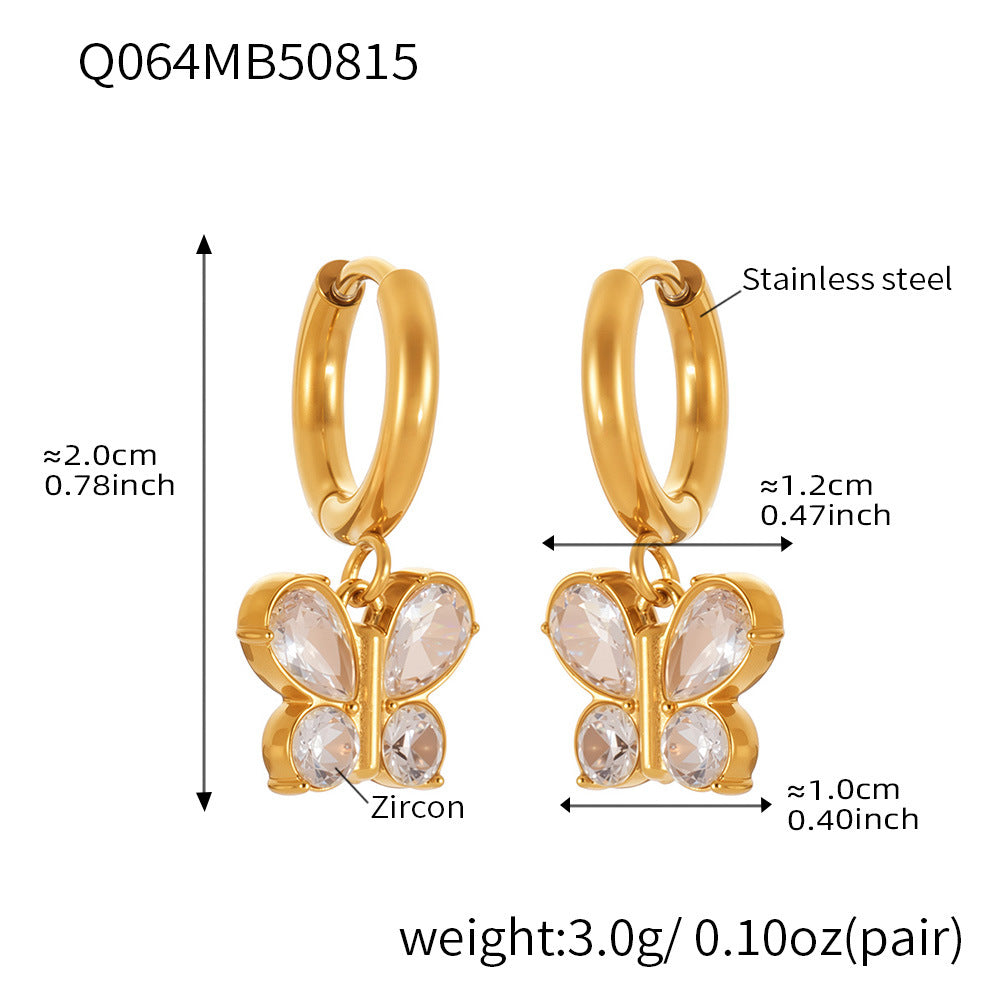 Butterfly Zircon Stackable Earrings Set – Stainless Steel Layered Hoop & Stud Combination | WANTI Jewelry