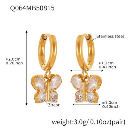 Butterfly Zircon Stackable Earrings Set – Stainless Steel Layered Hoop & Stud Combination | WANTI Jewelry