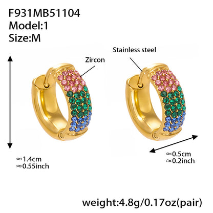 Stainless Steel Geometric Round Zircon Earrings – Multicolor Sparkle Hoop Earrings | WANTI Jewelry