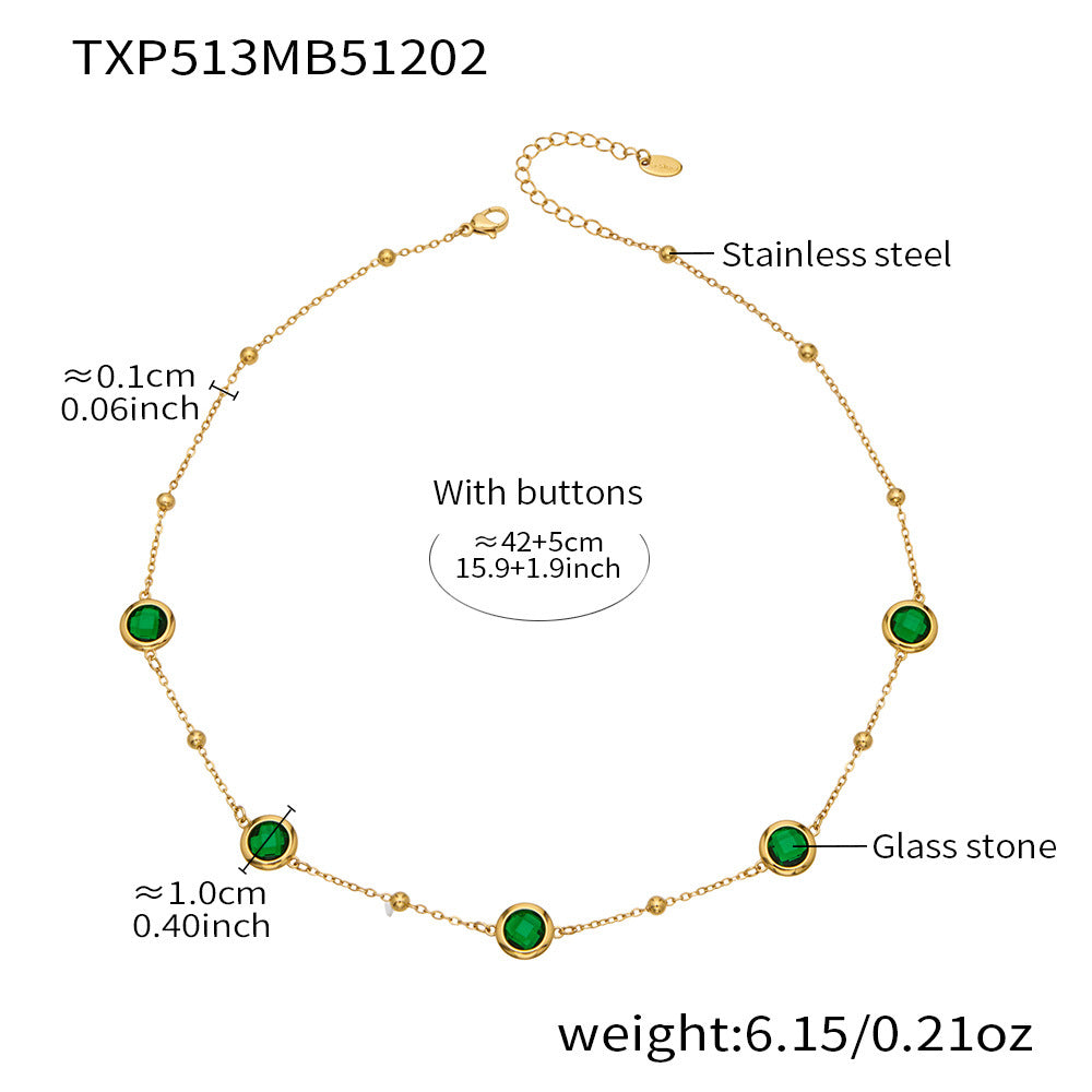 Candy Color Glass Stone Jewelry Set – Stainless Steel Necklaces, Bracelets & Earrings