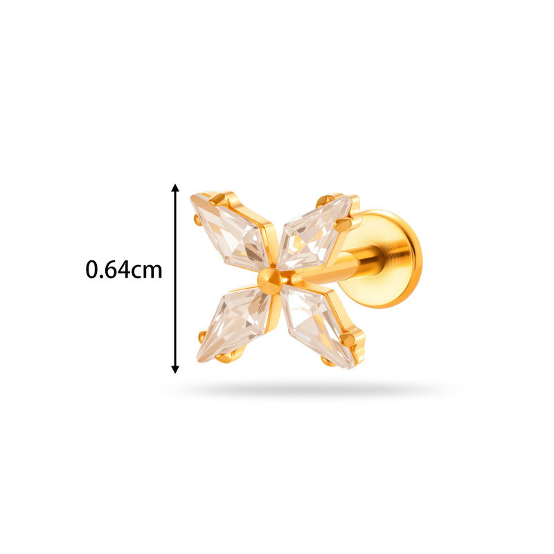 G23/F136 Titanium Zircon Piercing Studs | Internally Threaded Lip Labret & Cartilage Jewelry for Sensitive Skin