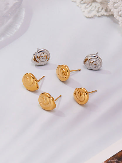 Stainless Steel Conch Shell Earrings | Minimalist Ocean-Inspired Stud Earrings | High-End Small Hoop Jewelry