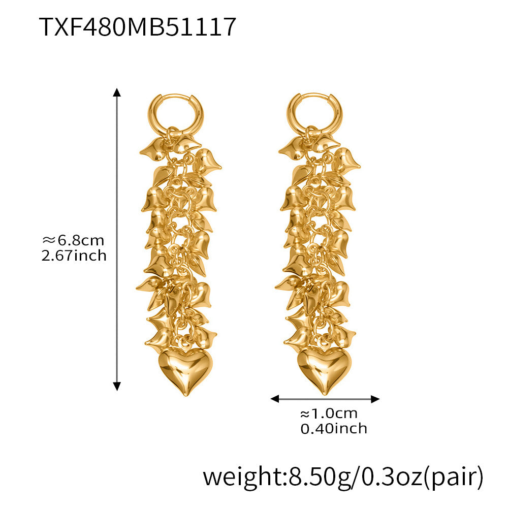 Stainless Steel Heart Tassel Jewelry Set – Dainty Heart Drop Earrings & Matching Necklace | Hypoallergenic, Colorfast, Trendy Gift Set